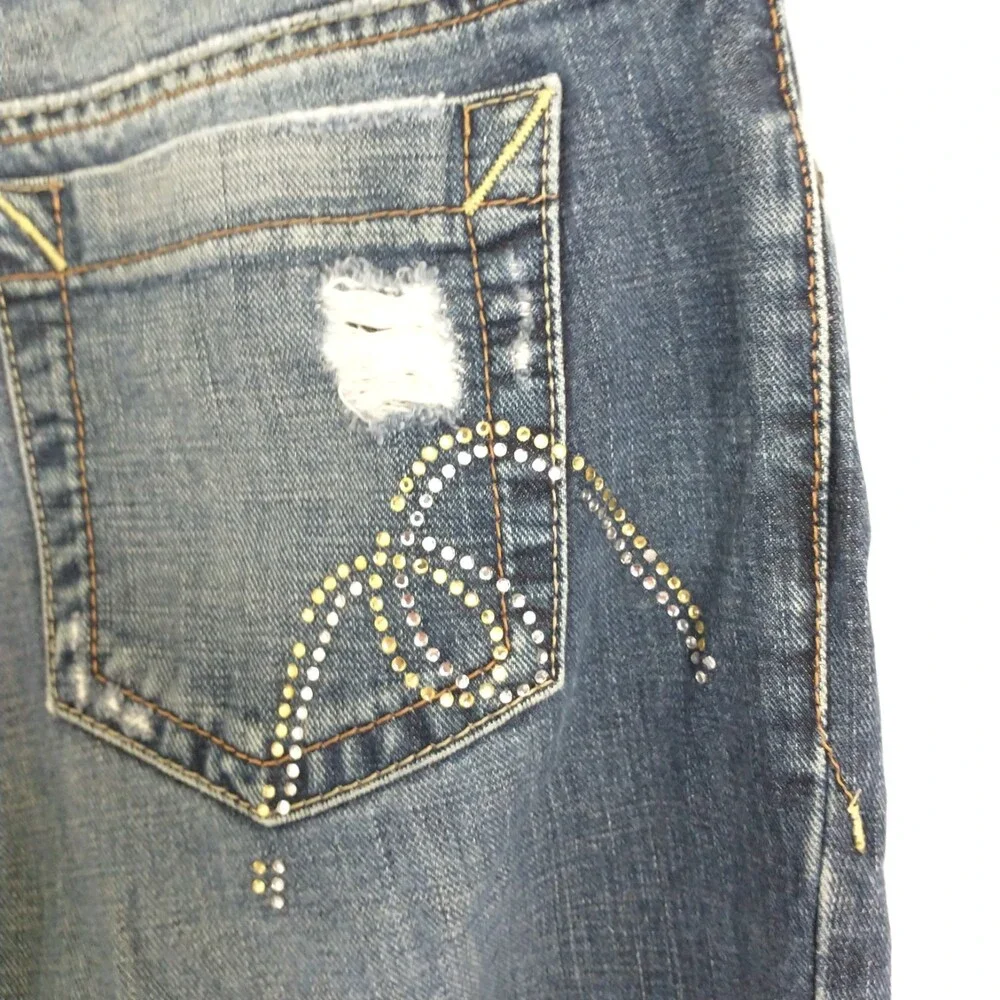Mavi Erin 30x32 Low Front Comfort Hip Bootcut Jeans Distressed Glitter Pocket